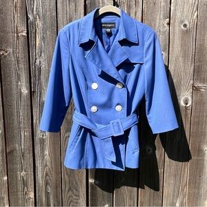 Sharagano blue belted trench coat jacket size 6